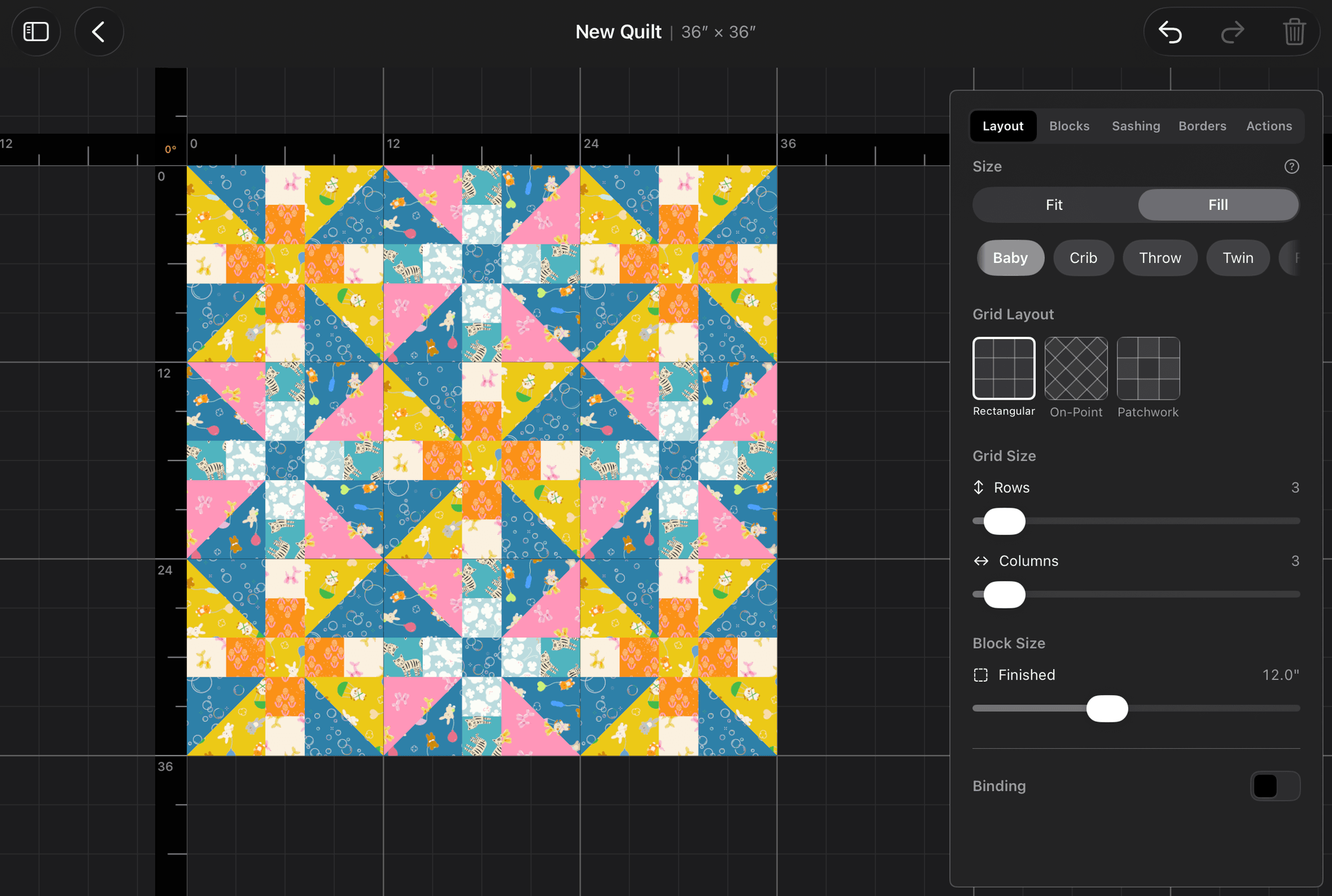 Quilt editor working on a baby quilt