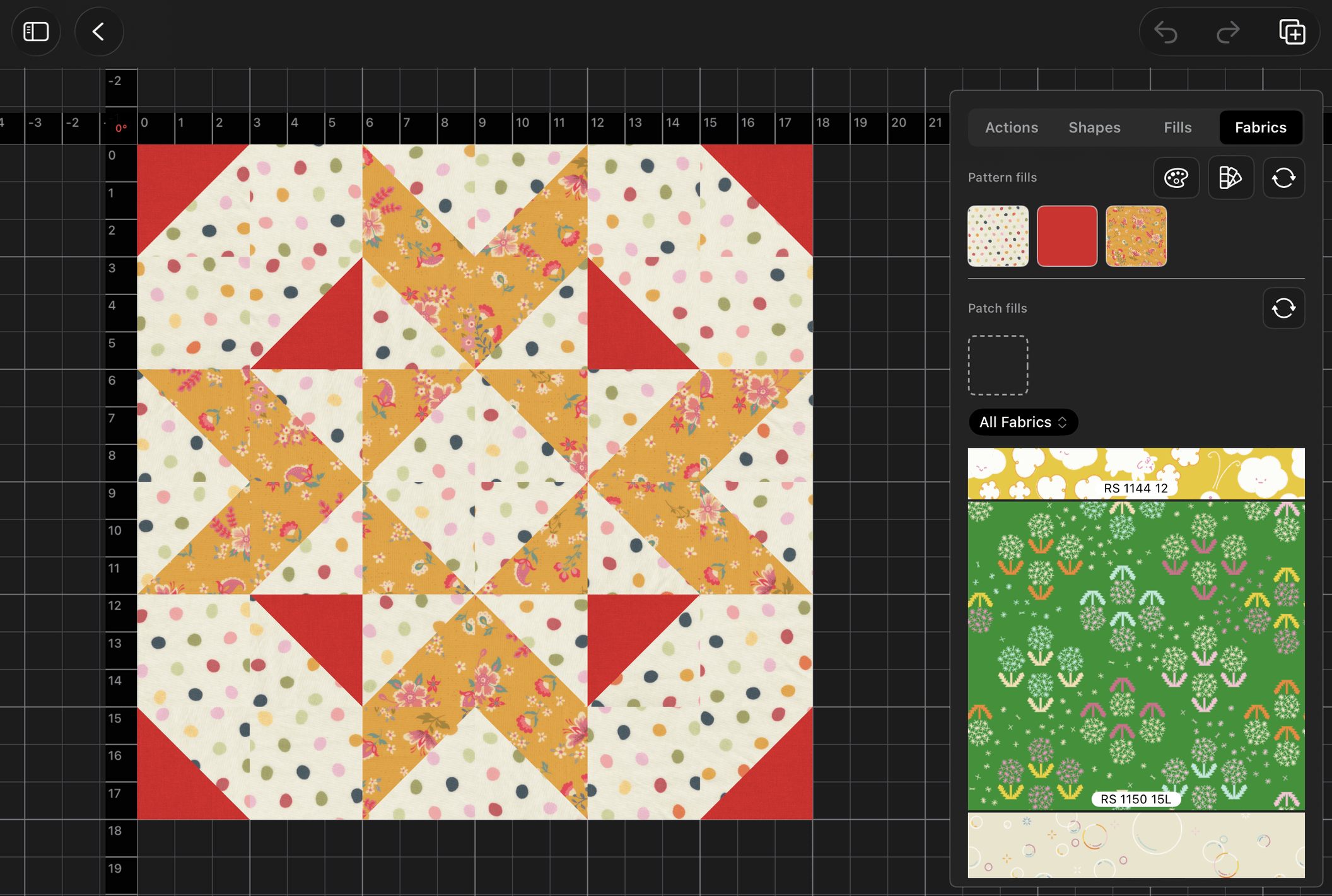Block Editor with fabrics panel zoomed in
